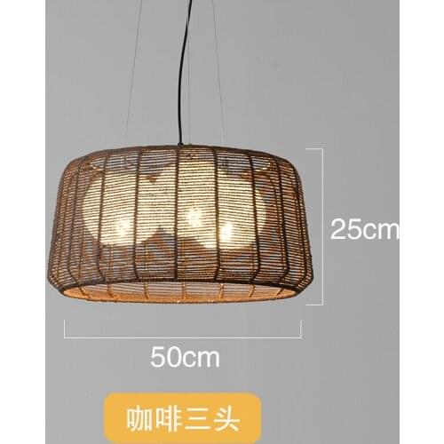 Chinese LED Hemp Rope Pendant Lights Handwoven Bird Cage Chandelier Lamp Home Decor Fixtures Pendant Lamp Restaurant Chandeliers