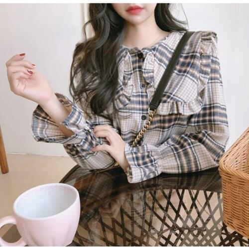 Plaid shirt Cardigan Vintage Women Long sleeve Tops Girls Blouse Plus Size Autumn Women Blouses femme Female Blusas Femininas