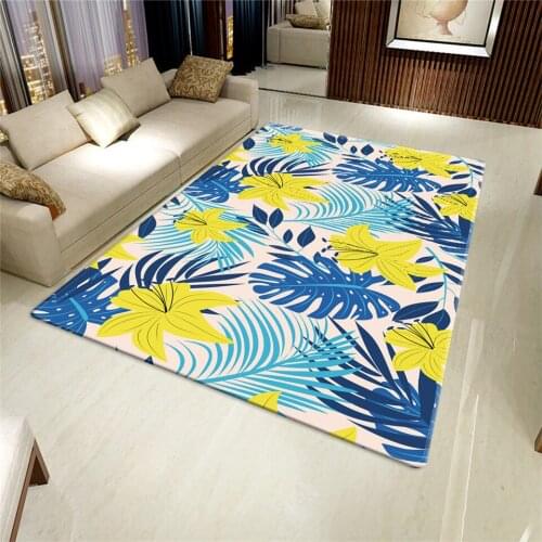Nordic Style Leave Flower Print Floor Mats For Living Room Sponge Material Carpet For Kids Room Girl Bedside Rug Washable