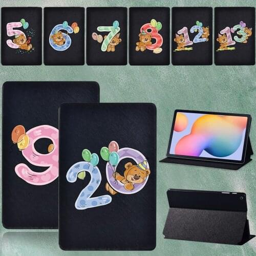For Samsung Galaxy Tab S6 Lite SM-P610 P615 10.4 Inch Tablet Flip Stand Leather Bear Number Pattern Cover Case