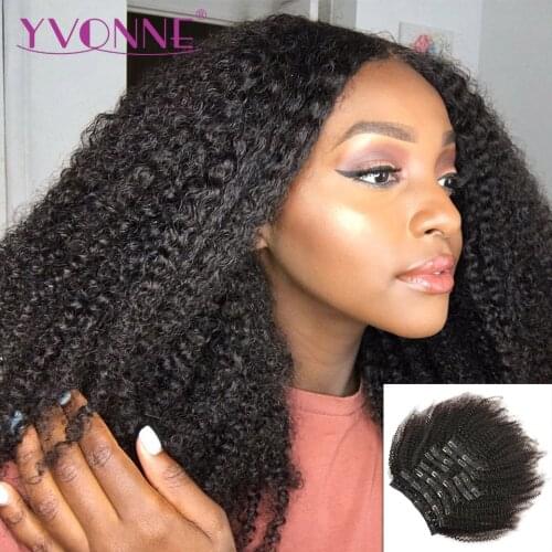 YVONNE 4A 4B Kinky Curly Clip In Human Hair Extensions Full Head 32 Clips 10 Pieces/Set Brazilian Virgin Hair Natural Color