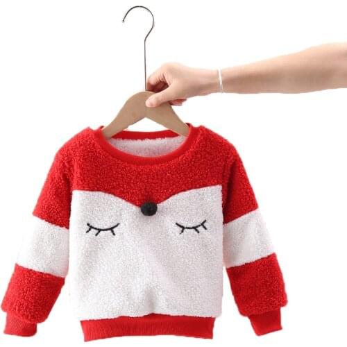 Cartoon Fox Baby GIrls Sweater 2021 Winter Plush Sweatshirt Cute Plush Velvet Keeping Warm Children Birthday Present Clothes