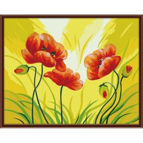 New Wall Art Frameless Pictures Painting By Numbers DIY Canvas Oil Painting Of Red Flower Home Decor For Living Room G076