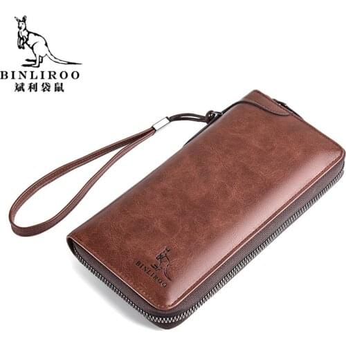 New Mens Zipper Wallet Long Leather Wallet RFID Blocking Credit Card Bag Business Card Holder Mens Purse Mobile Phone Bag