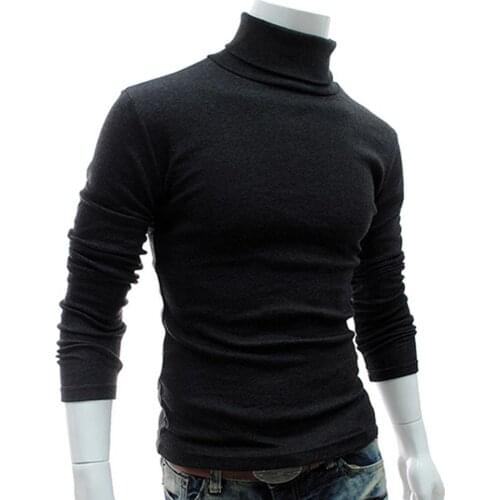 Autumn Men Pullovers Solid Color Turtle Neck Long Sleeve Sweater Slim Knitted Pullover Top