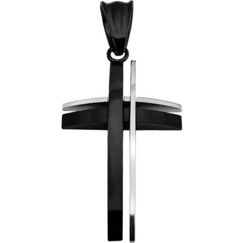 Unisex Black Silver Cross Pendant Necklace For Man Stainless Steel Chain