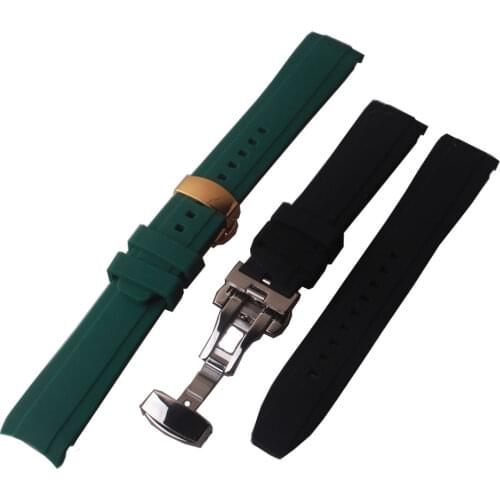 18mm 20mm 22mm Black Red Green Curved End Soft Silicone Rubber Wrist Watch Band Strap with Silver butterfly Clasp For Tudor Role