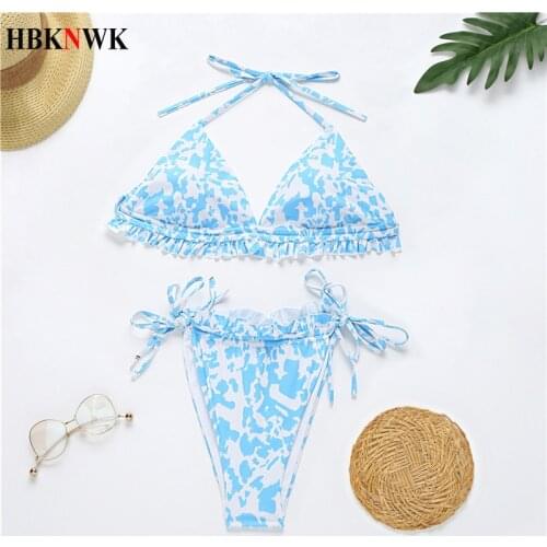 Sexy Triangle Bikini Swimsuit Women Halter Ruffled Swimwear Brazilian Bikini set Female Beach Swim Push Up biquinis Bathing Suit