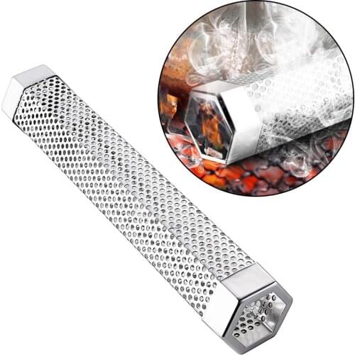 Stainless Steel Hexagon Barbecue Meat Grilling Stove Wood Chips Smoker Tube Box For Bacon Fish BBQ Outdoors Camping Tools