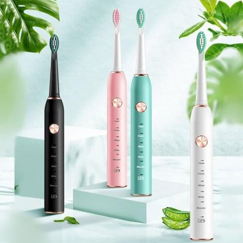 Waterproof Dental Brush Teeth Whitening Timer Sonic Electric Toothbrush USB Rechargeable 5 Modes Ultrasonic Automatic Bush