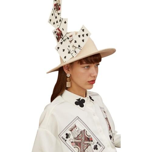 2021 Spring and Autumn Women Loose Plum Embroidery Playing Card Printed Shirt