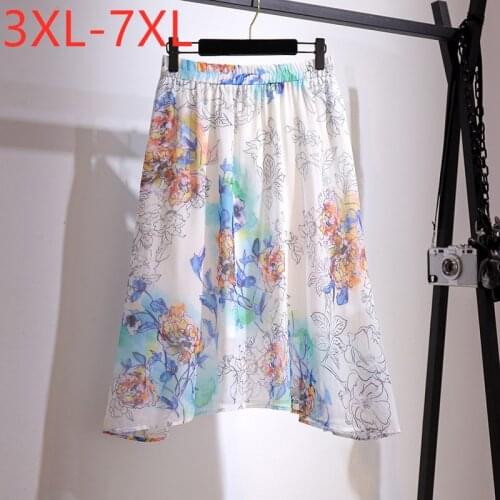New 2021 Ladies Summer Plus Size Midi Skirt For Women Large Casual Loose A-line Floral Print Pleated Skirts 3XL 4XL 5XL 6XL 7XL