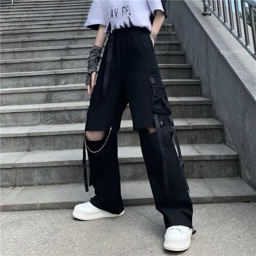 Goth women pants Nice female high waist loose harem pant trousers casual cargo pants streetwear jogger pantalones plus size pant