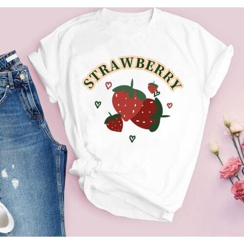 Women t-shirts Strawberry Fruit Casual 90s Cartoon Female Tee Tops Short Sleeve Graphic Fashion woman Clothes Ladies Tees shirt