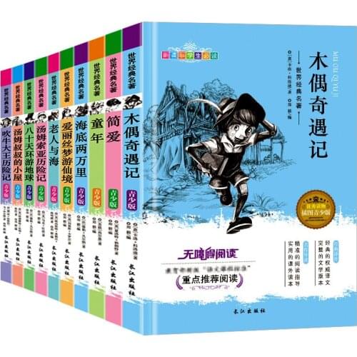 10 pcs World Classics Youth literary classics reading books in Chinese, Pinocchio, Jane Eyre, the old man and the sea BA