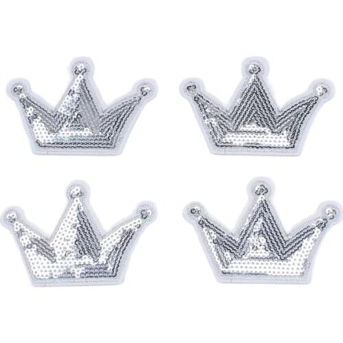 10pcs/lot DIY Sequined Silver Crown Stickers Sewing Clothes Jeans Backpack Shoes Pants Patch Cartoon Patches Iron On Appliques