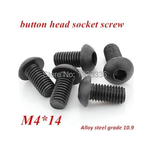 100pcs M4*14 Hexagon Socket Button Head Cap Screw Grade 10.9 Alloy Steel ISO7380 Round head Mushrom Machine screw M4x14mm
