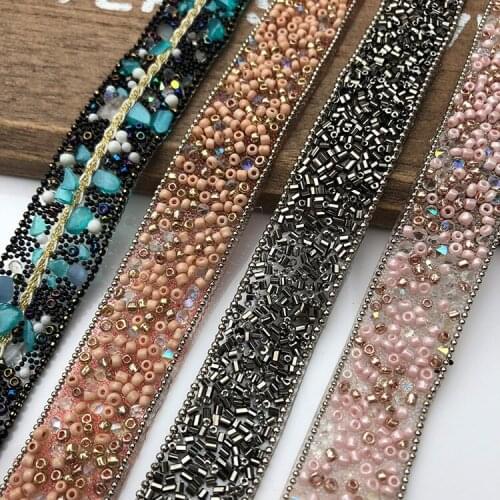 3Yard Blue Gemstone Lace Trim Hot Drilling Lace Clothing Accessories DIY Sewing Rhinestone Beaded Chain Ribbon DIY Lace Applique