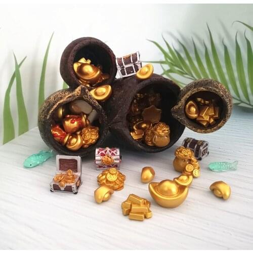 4pc Ingot Fortune Wealth Box Model Figurine Home Ornament Glass Decor Miniature Craft Garden Fairy Decoration DIY Accessories