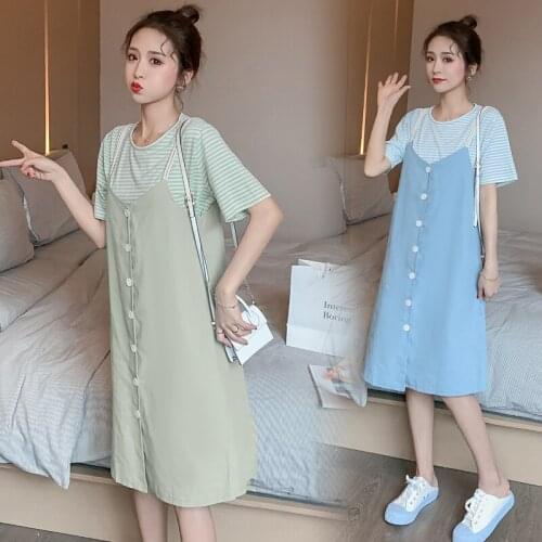 6013# T shirt + Dress Maternity Clothes Loose Short Sleeves Easy Matching Dress for Pregnant Women Pregnancy Clothes