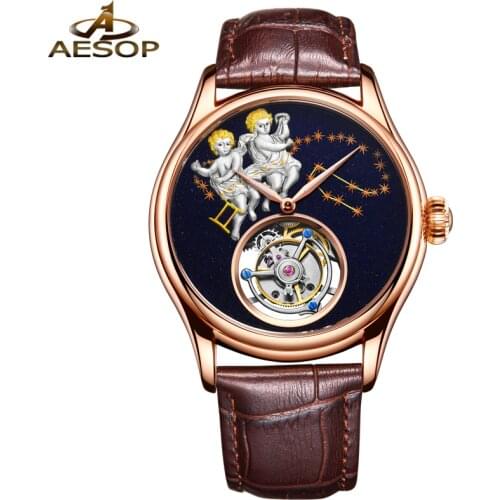 Relogio Masculino AESOP Luxury Brand Tourbillon Automatic Watches Men Fashion Waterproof 3D GEMINI Mechanical Wristwatches Clock