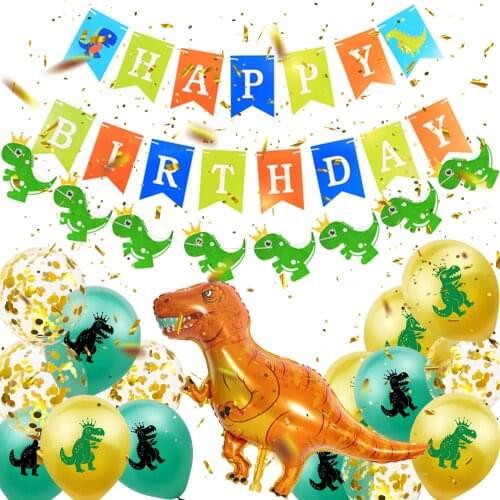 Amawill Jungle Dinosaur Party Foil Ballon Confetti Happy Birthday Banner Cute Cartoon Latex Printed Balloon Animal Party Decor