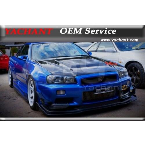 Car-Styling FRP Fiber Glass Front Diffuser Lip with Undertray Fit For 1999-2002 Skyline R34 GTR AS Style Front Lip