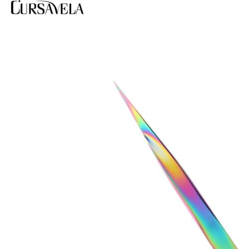 CURSAVELA 1pcs Grafting Eyelash Tweezers Lashes Extension Tweezers False Eyelash Eyebrow Makeup Tools Rainbow Steel Straight