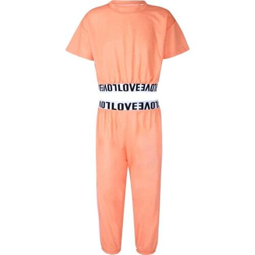 Kids Girls Summer Sport Suit Tracksuits Casual Short Sleeves Cropped T-shirts and Pants Set Exercise Running Workout Casual Wear