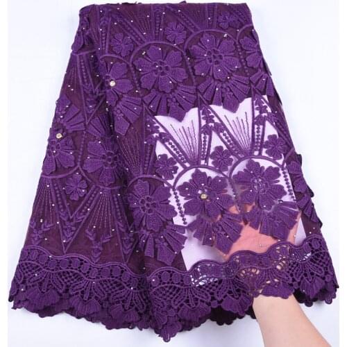 Purple 3d Milk Silk Lace Fabric Bridal Materials African Lace Fabric Latest French Nigerian Voile Lace Fabric With Stones 1669