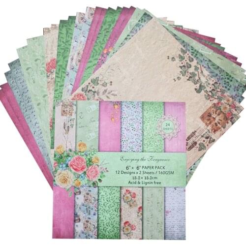 24PCS 6 Inch DIY Photo Album Scrapbook Paper Hand Account Card Making Background Paper Single-Sided Pattern Scrapbook Paper