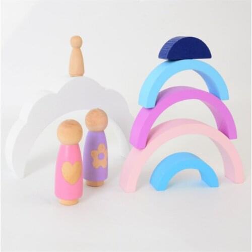 INS Nordic Wooden Rainbow Building Blocks For Kids Room Decoration Ornaments Baby Early Educational Toys Wood Crafts Photo Props