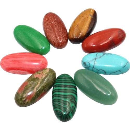 15*30mm CAB Cabochon Natural Oval Agates Turquoises Tiger Eye Jades Stone Beads For DIY Jewelry Making Necklace 5pcs