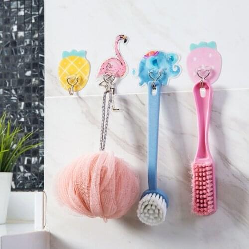 Punch-free Adhesive Hook For Bathroom Door Hook Creative Kitchen Hanger Cartoon Flamingo Hook