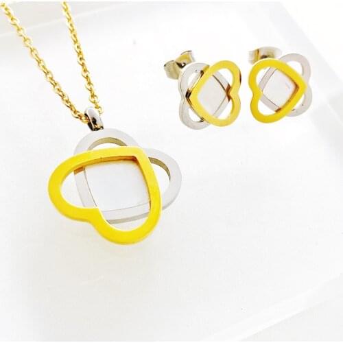 Stainless Steel Set Earrings Necklace For Women Man Lovers Clover Gold And Silver Color Pendant Necklace Engagement Jewelry
