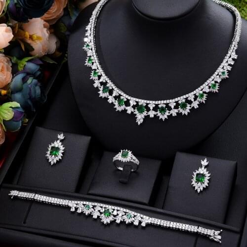 GODKI Summer Green New 4PCS Round Necklace Earring Bangle Ring jewelry Sets for women Wedding Indian Bridal Jewelry Sets Gift