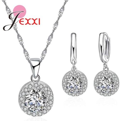 OL Stylish Lady Necklace Earrings Set For Women Fashion Jewelry 925 Sterling Silver Classic Design Rhinestone Bridal Anniversary