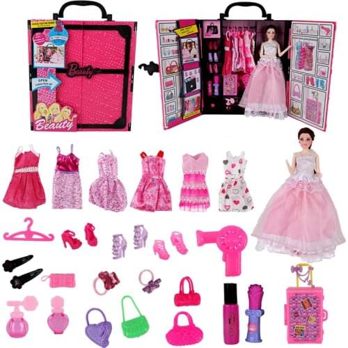 Dollhouse Furniture Wardrobe Shoebox Doll Accessories Doll Clothes Dresses Glasses Necklace Shoes For Dolls Toy Girls Gift