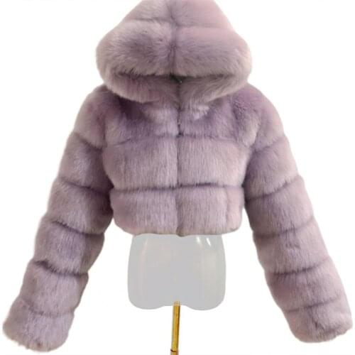 Fashion Faux Fur Coat Hooded Zipper Women Winter Warm Solid Color Patchwork Long Sleeve Coat Furry Overcoat Streetwear Plus Size
