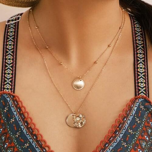 Fashion Lady Personality European And American Long Disc Necklace Female Punk Retro Style Creative Geometric Multilayer Necklace