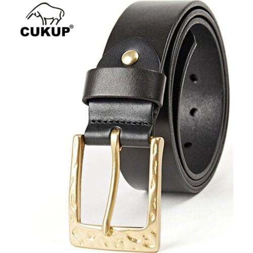 CUKUP Mens Retro Novelty Designer Brass Unique Pin Buckle Metal Belt Jeans Accessories Top Quality Cow Leather Belts Man NCK346