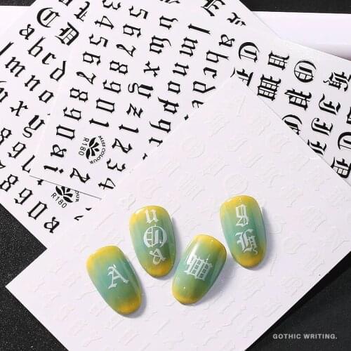 4pcs Nail Art Sticker Water Decals Cool English Letter Nails Slider Decorations Accessoires Manicure Foil Adhesive Wraps Polish