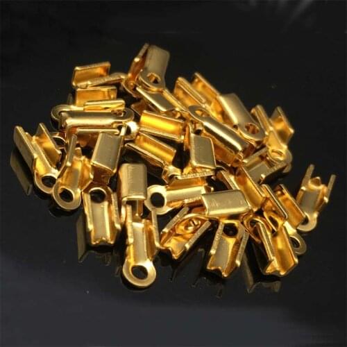 100pcs Stainless Steel Gold Tone Necklace Crimp Cord Ends DIY For Jewelry Findings Making 9x3.7mm