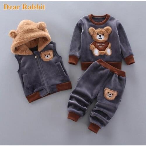 Baby boy newborn kids clothes autumn winter pure cotton thick warm casual hooded sweater cartoon cute bear three-piece girl suit