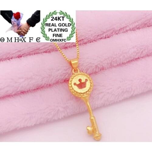 OMHXFC Jewelry Wholesale YM328 European Fashion Fine Woman Girl Party Birthday Wedding Gift Crown Key 24KT Gold Pendant Charm
