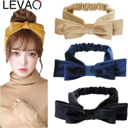 LEVAO Bow Headband Fabric Double-layer Hairbands Hair Holder Elastic Hair Band Warm For Women Girls Turban Fashion Accessories
