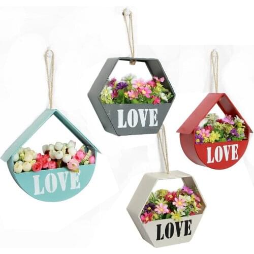 Retro American Iron Hanging Vase Wall Decor Flowers Basket Party Wedding Decoration Flower Storage Box Household Decor Vase
