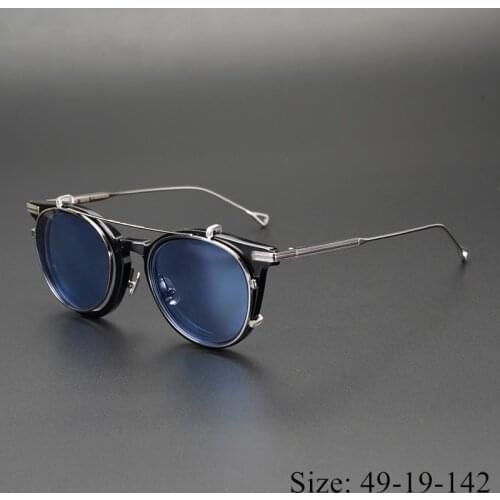 Vintage retro round clip-on sunglasses pure titanium acetate frame fashion pilot type original box case women man eyeglasses