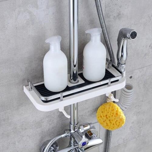 Shower Storage Rack Plastic Detachable Bathroom Shelf Black White Bathroom Pole Shelves No Drilling Lifting Shower Head Holder