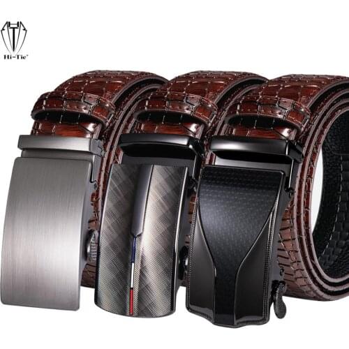 Maroon Red Burgundy Genuine Leather Mens Belts 50 Kinds Automatic Buckles Waistband Ratchet Strap for Dress Jeans Formal Casual